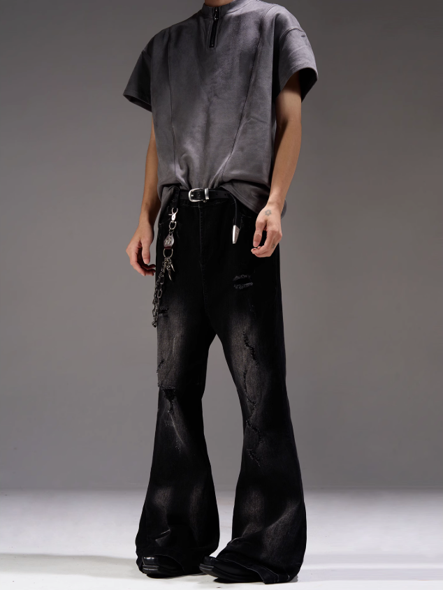 Lightning Ripped Flared Jeans Korean Street Fashion Jeans By MaxDstr Shop Online at OH Vault