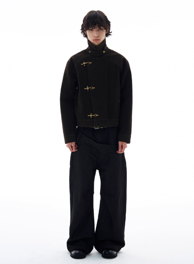 Micro Suede Fireman Clasp Jacket Korean Street Fashion Jacket By 77Flight Shop Online at OH Vault