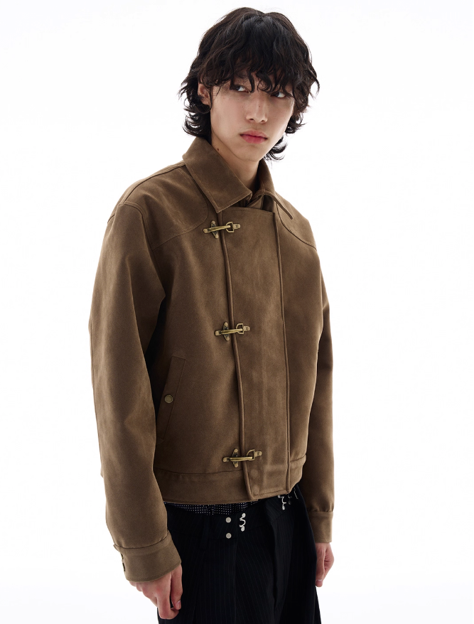 Micro Suede Fireman Clasp Jacket Korean Street Fashion Jacket By 77Flight Shop Online at OH Vault
