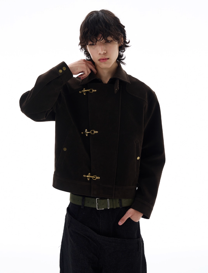 Micro Suede Fireman Clasp Jacket Korean Street Fashion Jacket By 77Flight Shop Online at OH Vault