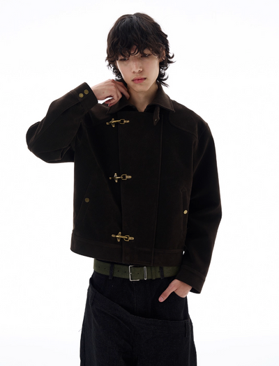 Micro Suede Fireman Clasp Jacket Korean Street Fashion Jacket By 77Flight Shop Online at OH Vault