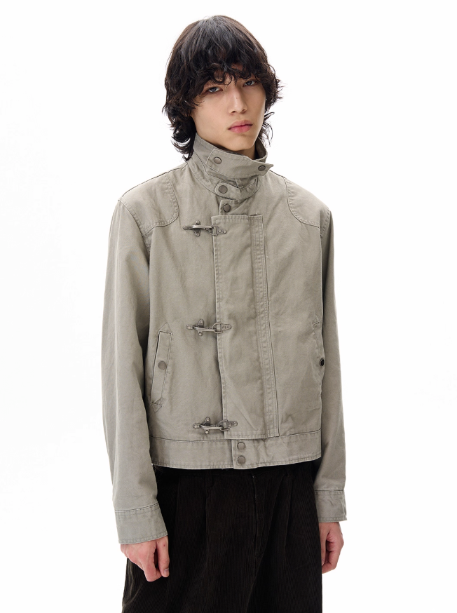 Structured Fireman Clasp Short Jacket Korean Street Fashion Jacket By 77Flight Shop Online at OH Vault