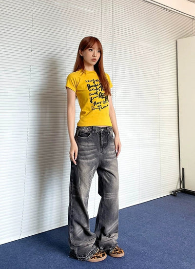 Spray Paint Whiskered Jeans Korean Street Fashion Jeans By Apocket Shop Online at OH Vault