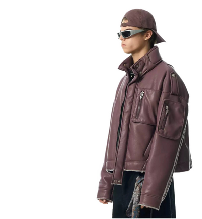 Raw Edge Puffer PU Leather Jacket Korean Street Fashion Jacket By JHYQ Shop Online at OH Vault