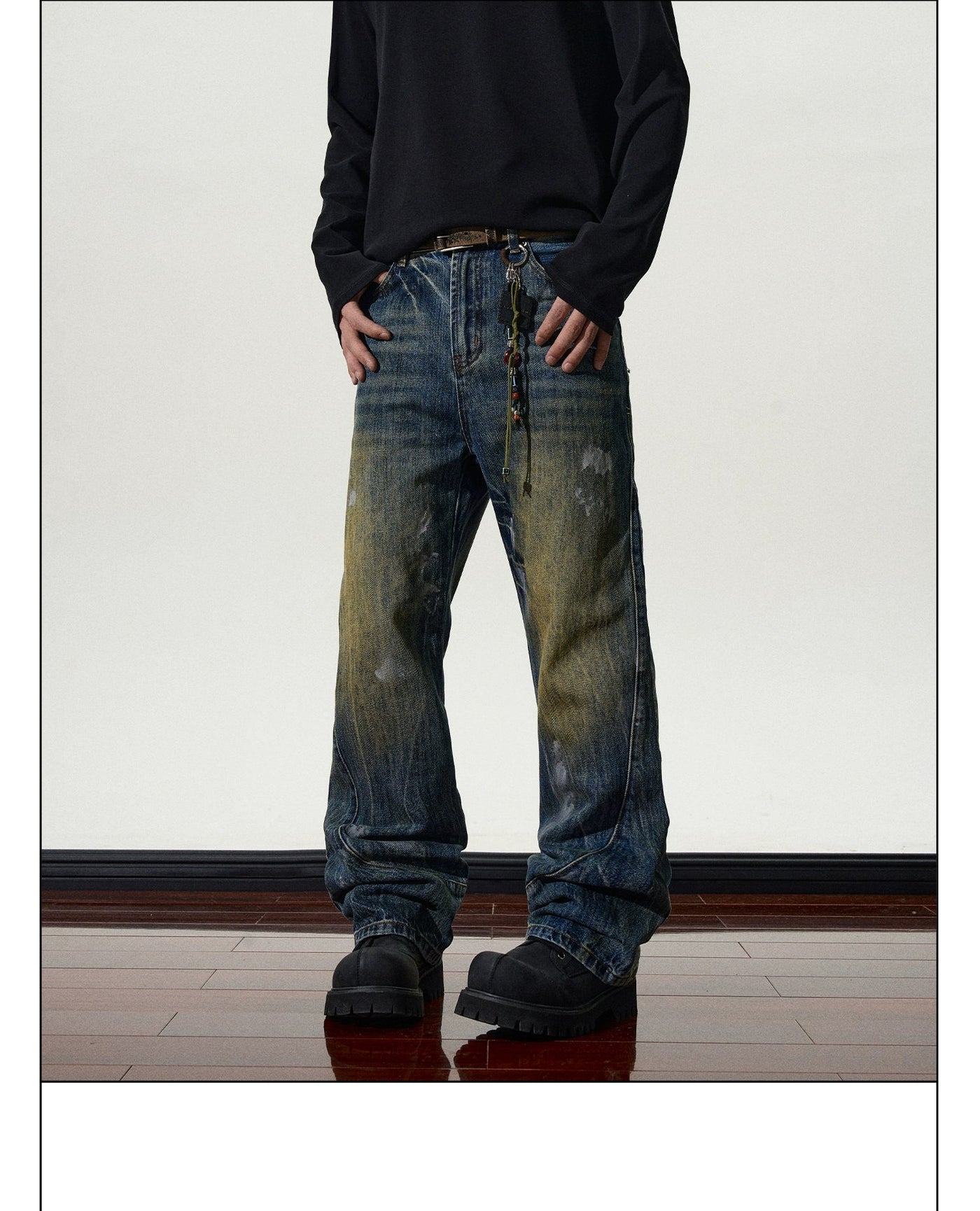 Ink-Splashed Flared Jeans Korean Street Fashion Jeans By A PUEE Shop Online at OH Vault