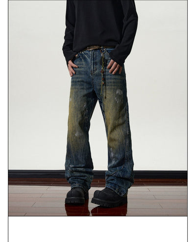 Ink-Splashed Flared Jeans Korean Street Fashion Jeans By A PUEE Shop Online at OH Vault