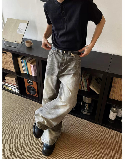Distressed Ink-Splash Jeans Korean Street Fashion Jeans By MaxDstr Shop Online at OH Vault