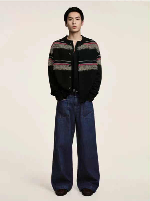 Pattern Blocks Buttoned Knit Cardigan