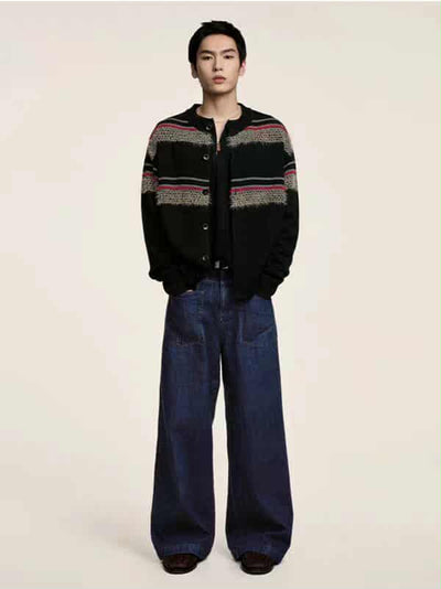 Pattern Blocks Buttoned Knit Cardigan