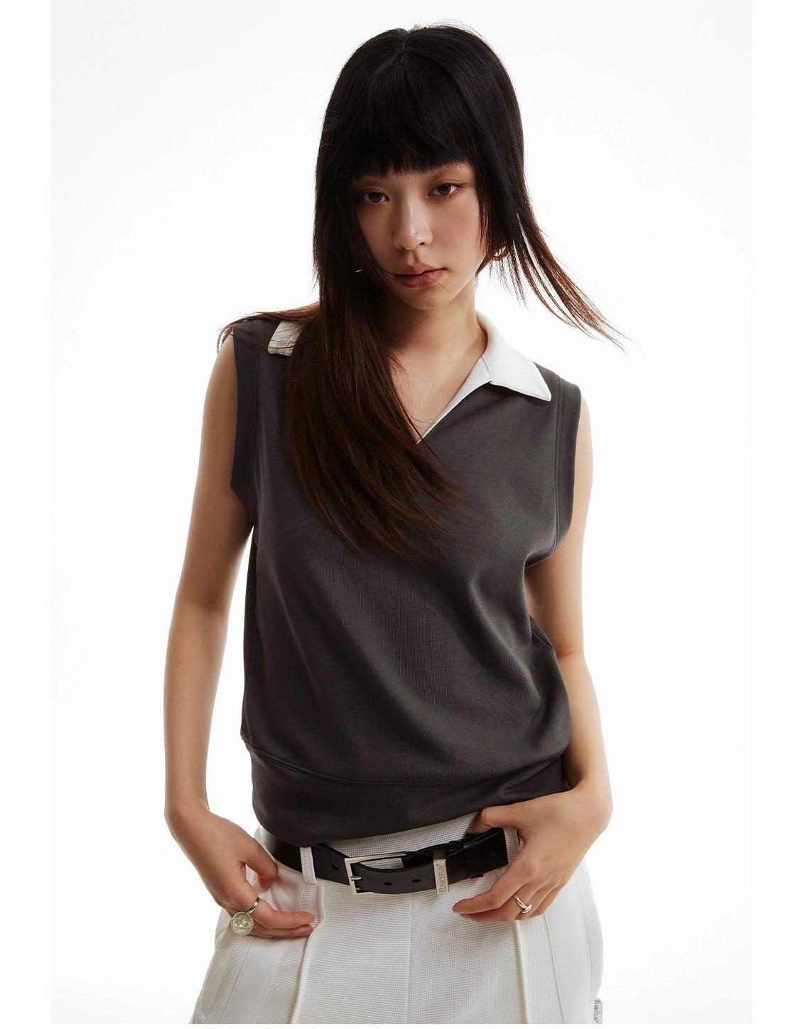 Contrast Collared Vest Polo Korean Street Fashion Polo By Funky Fun Shop Online at OH Vault