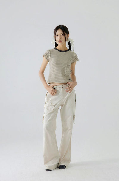 Thin Stripes Short T-Shirt Korean Street Fashion T-Shirt By Crying Center Shop Online at OH Vault