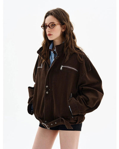 Zipped Pocket Buckled Strap Short Jacket Korean Street Fashion Jacket By MaxDstr Shop Online at OH Vault