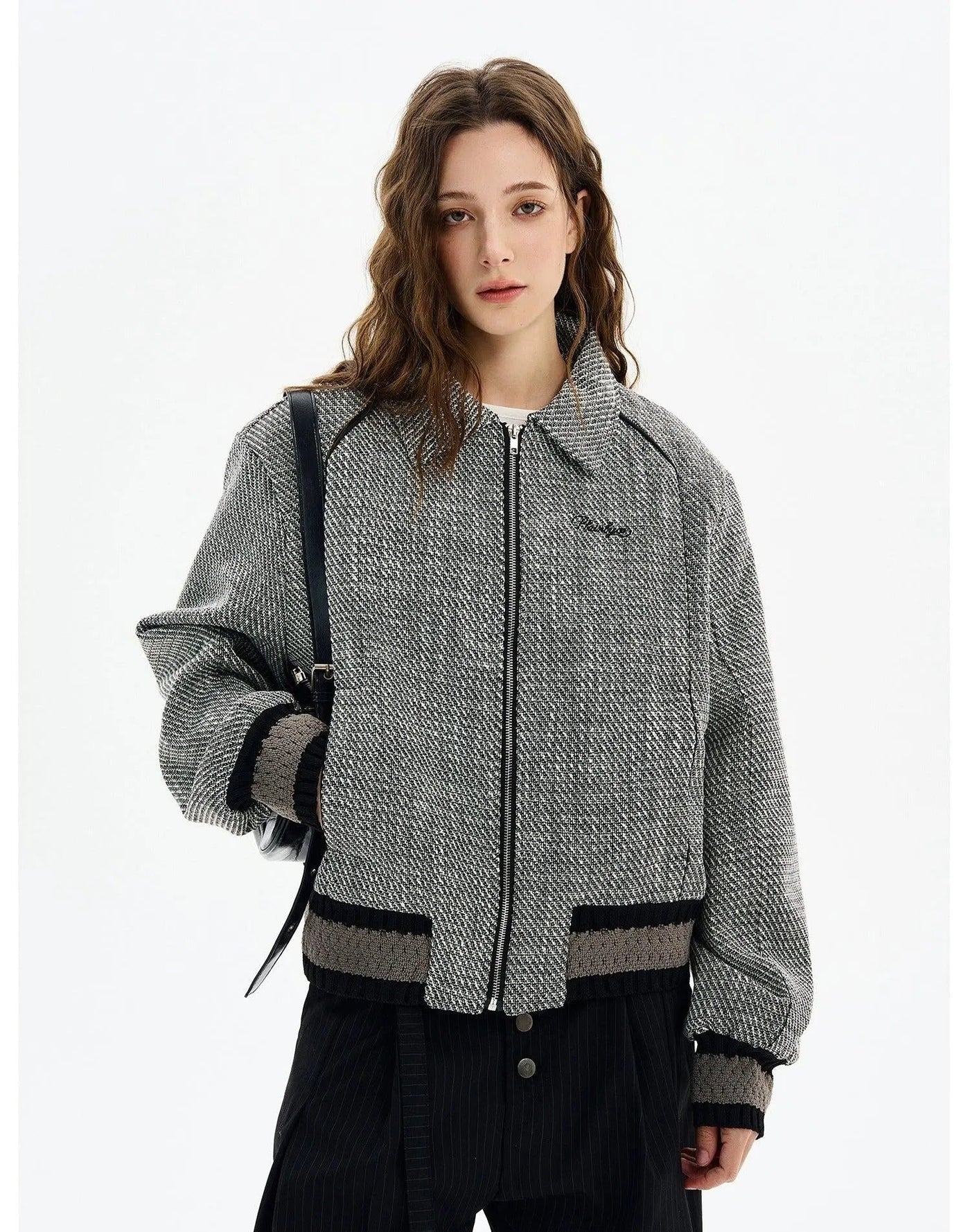 Houndstooth Knitted Hem Jacket Korean Street Fashion Jacket By MaxDstr Shop Online at OH Vault