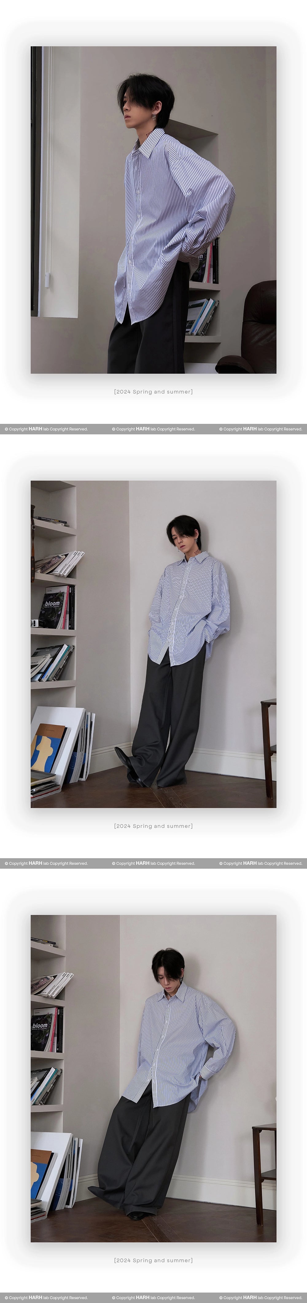 Vertical Stripes Loose Shirt Korean Street Fashion Shirt By HARH Shop Online at OH Vault