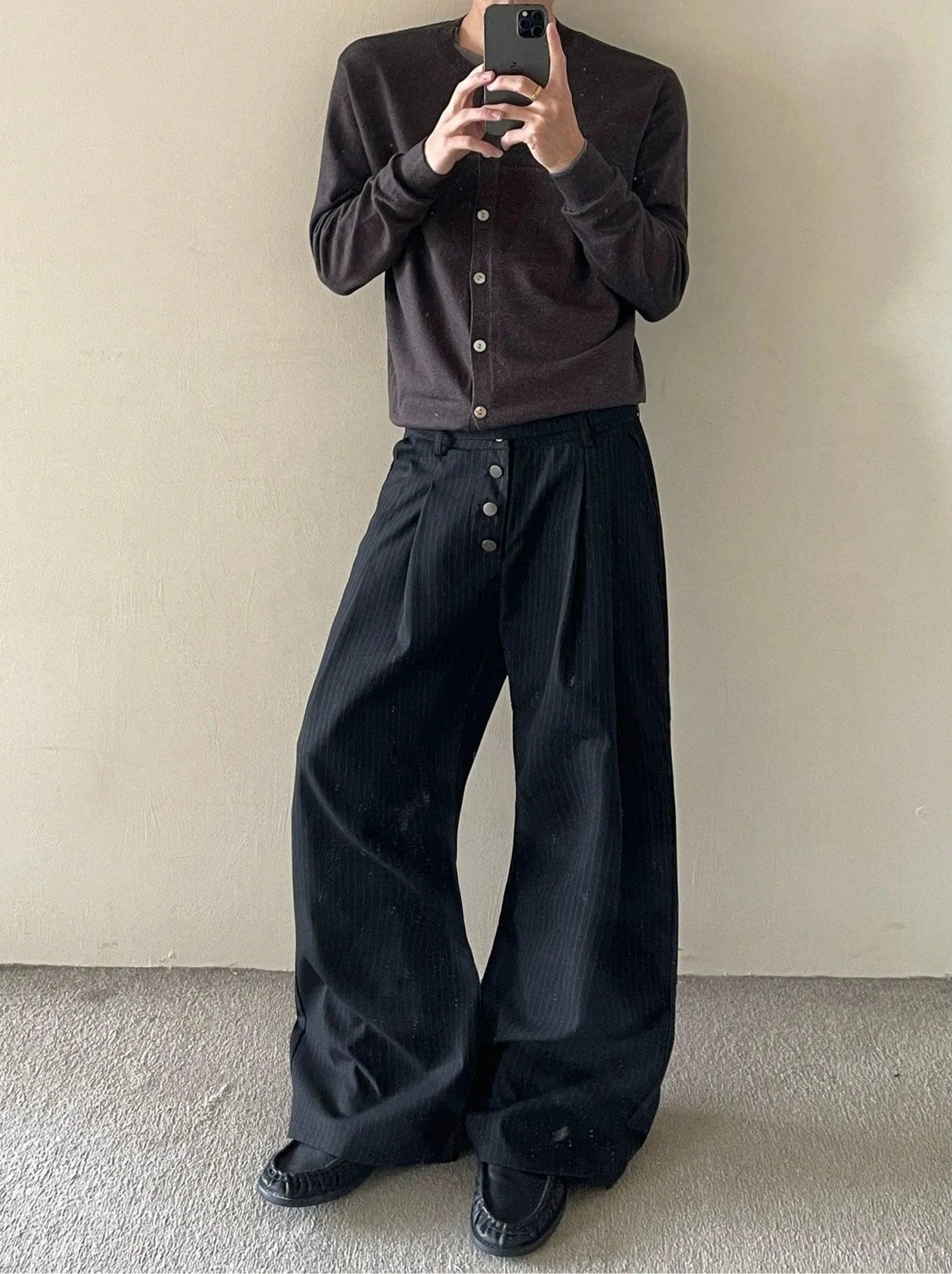 Striped Pleats Buttoned Trousers Korean Street Fashion Trousers By MaxDstr Shop Online at OH Vault