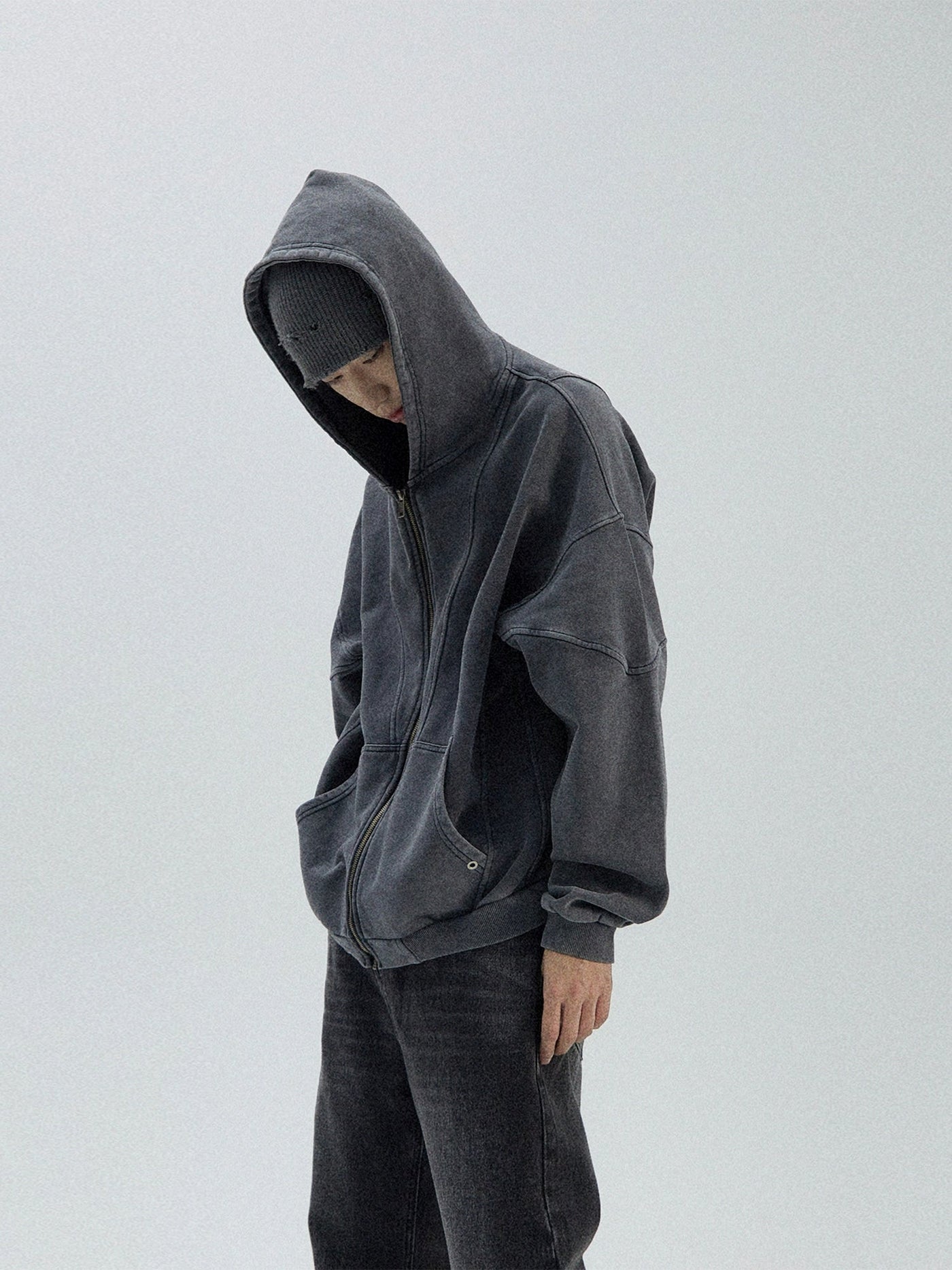 Old School Washed Zip-Up Hoodie Korean Street Fashion Hoodie By Ash Dark Shop Online at OH Vault