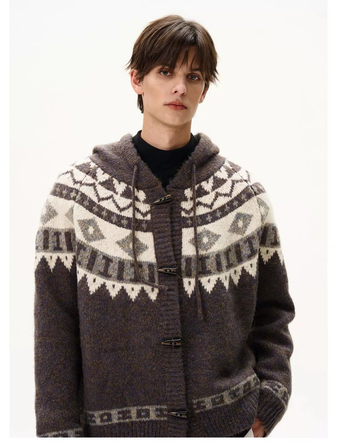 Fair Isle Horn Button Hooded Knit Jacket Korean Street Fashion Jacket By MaxDstr Shop Online at OH Vault