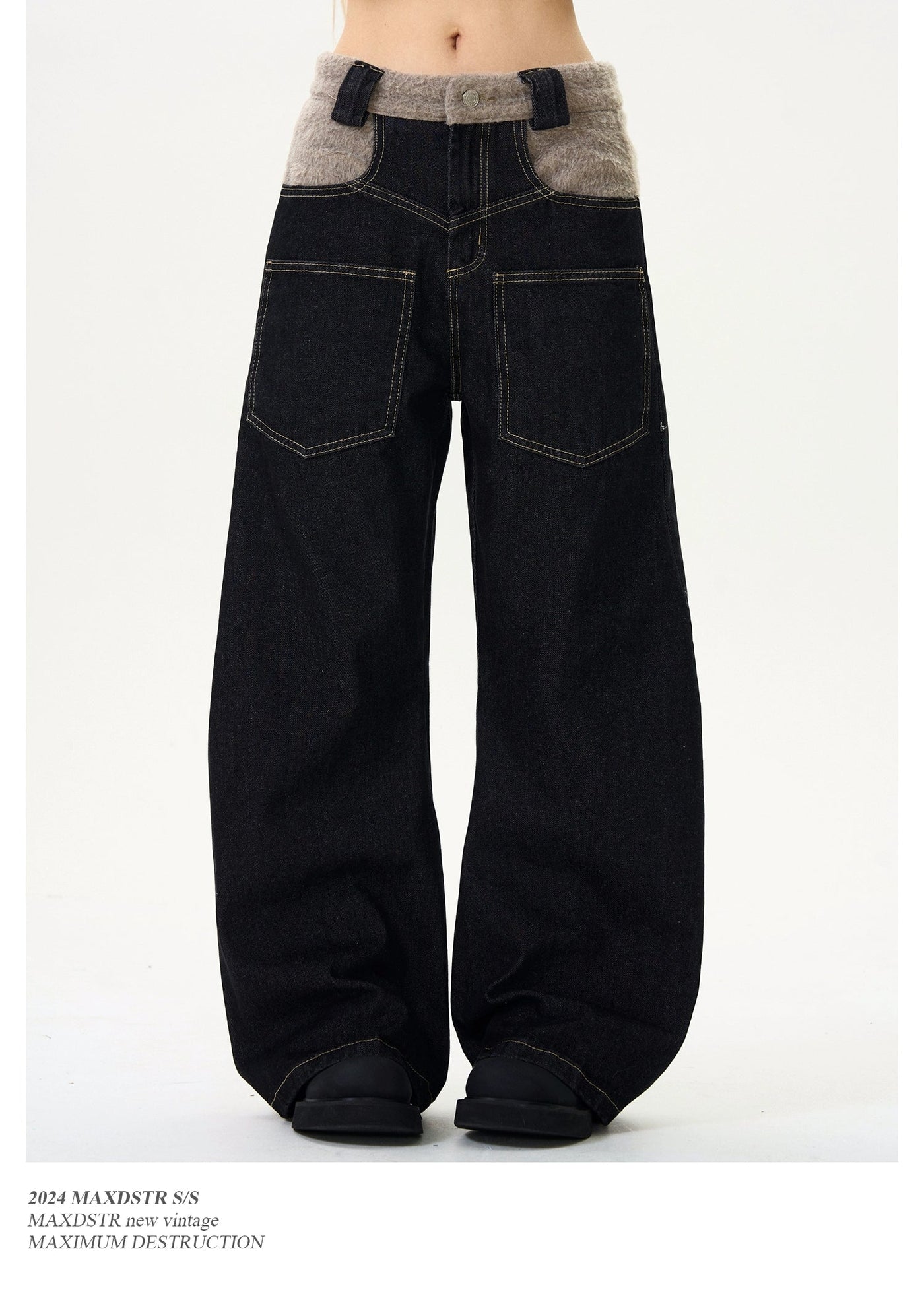 Arc Style Fur Detail Reverse Jeans Korean Street Fashion Jeans By MaxDstr Shop Online at OH Vault