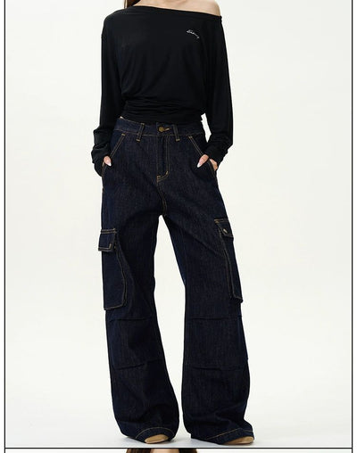 Asymmetric Back Pocket Cargo Jeans Korean Street Fashion Jeans By 77Flight Shop Online at OH Vault