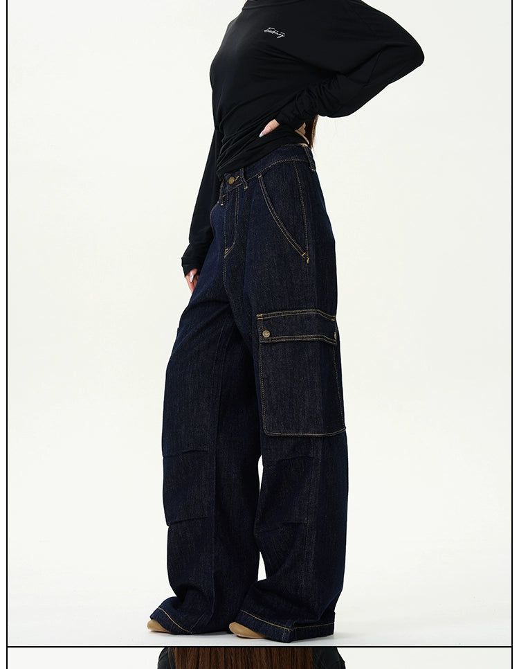 Asymmetric Back Pocket Cargo Jeans Korean Street Fashion Jeans By 77Flight Shop Online at OH Vault