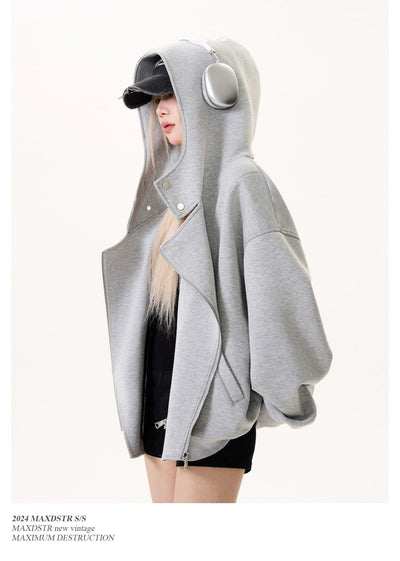 Asymmetric Closure Zip-Up Hoodie Korean Street Fashion Hoodie By MaxDstr Shop Online at OH Vault