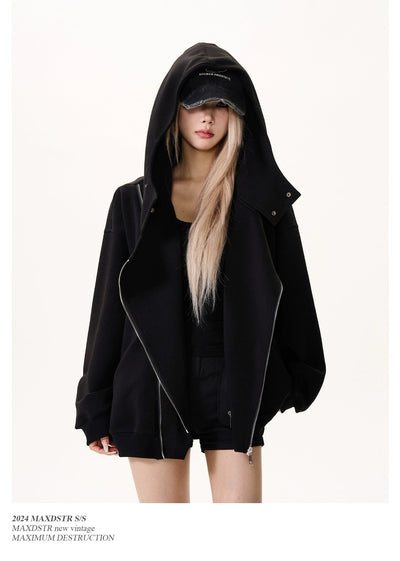 Asymmetric Closure Zip-Up Hoodie Korean Street Fashion Hoodie By MaxDstr Shop Online at OH Vault