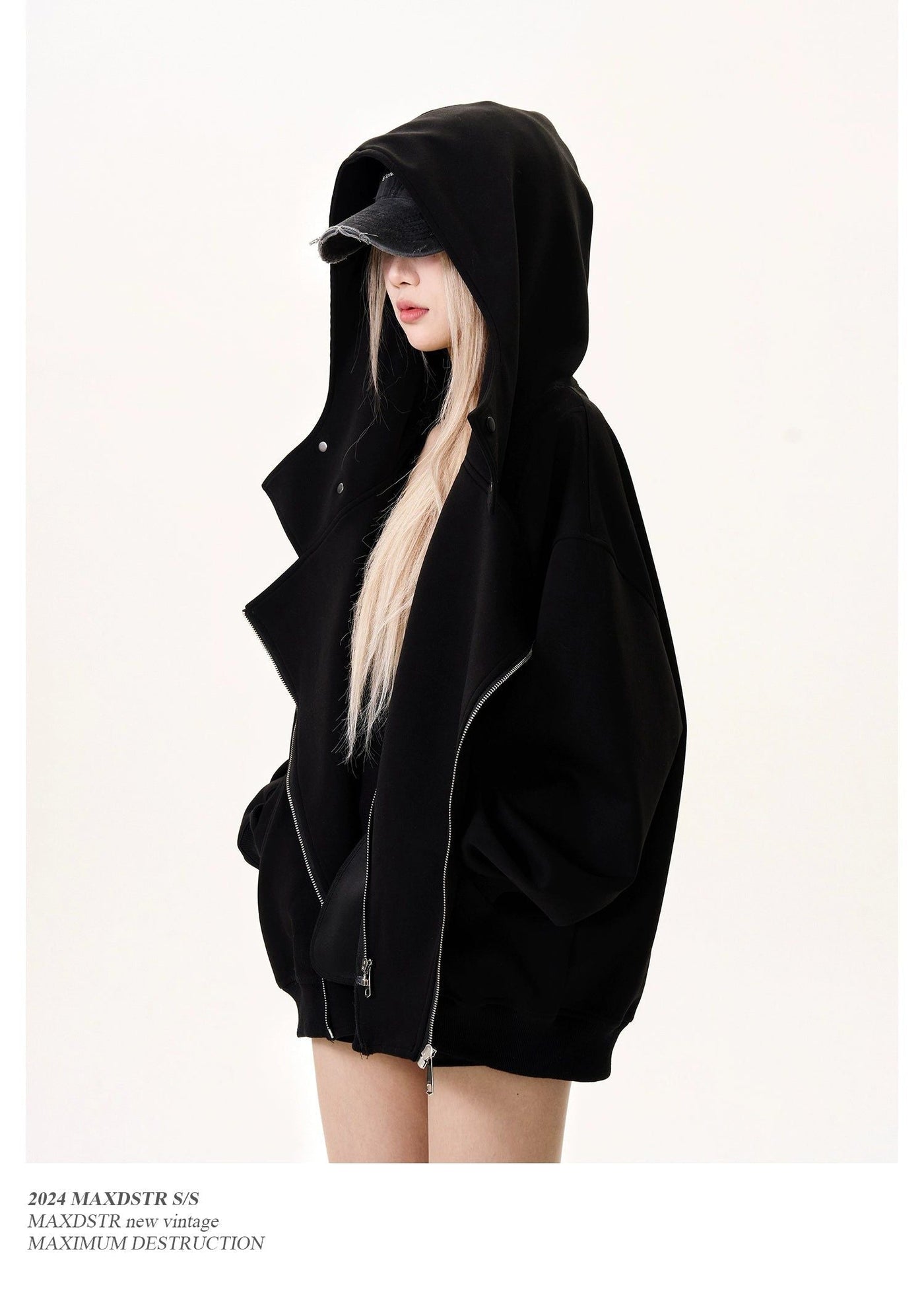 Asymmetric Closure Zip-Up Hoodie Korean Street Fashion Hoodie By MaxDstr Shop Online at OH Vault