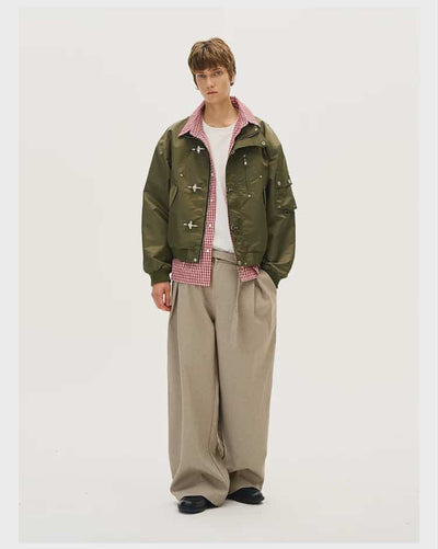 Stand Collar Fireman Clasp Bomber Jacket Korean Street Fashion Jacket By Mad Witch Shop Online at OH Vault