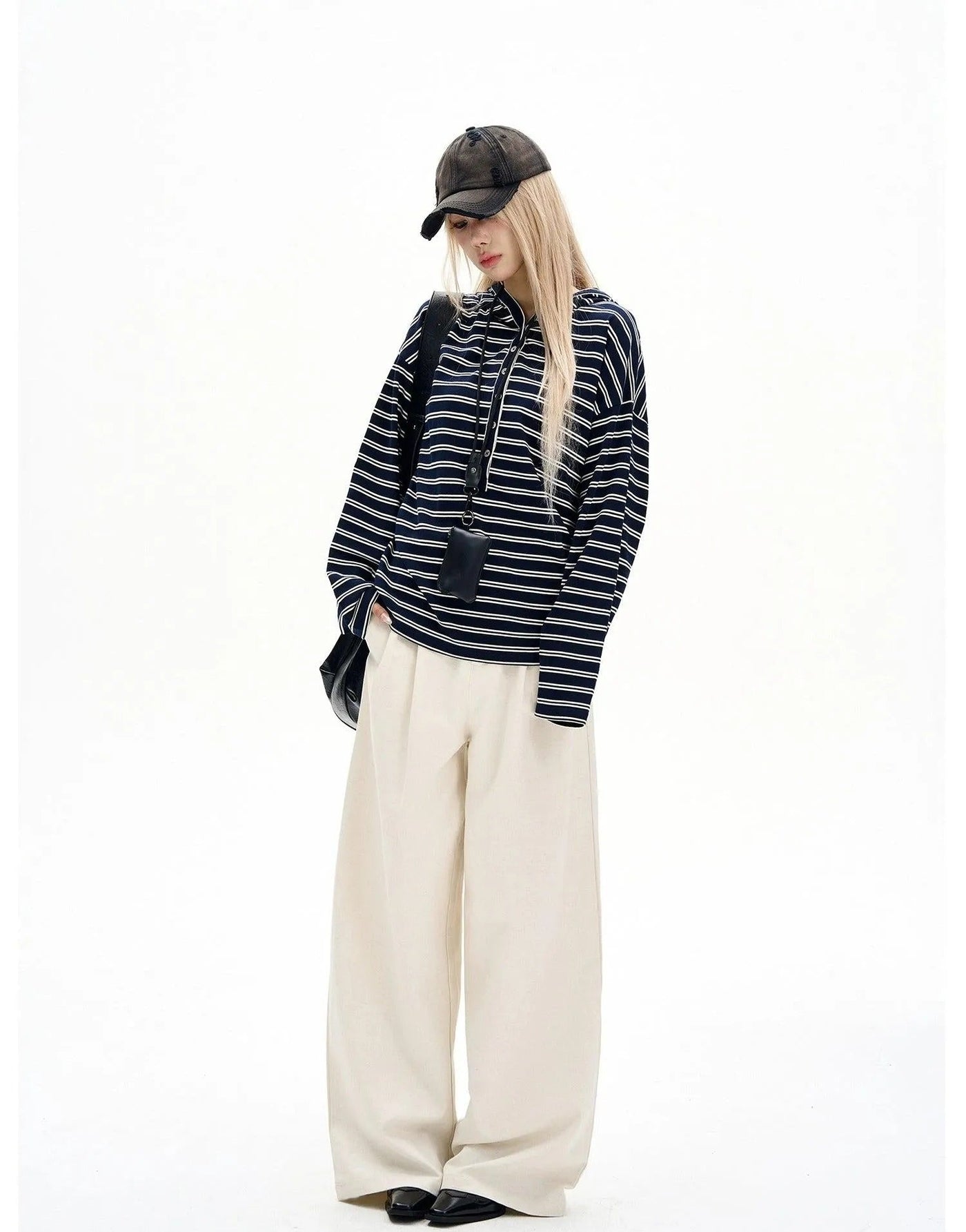 Half-Buttoned Striped Hooded T-Shirt Korean Street Fashion T-Shirt By MaxDstr Shop Online at OH Vault