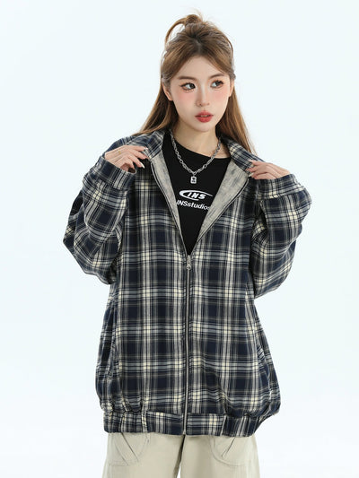 Reversible Plaid Collared Jacket Korean Street Fashion Jacket By INS Korea Shop Online at OH Vault