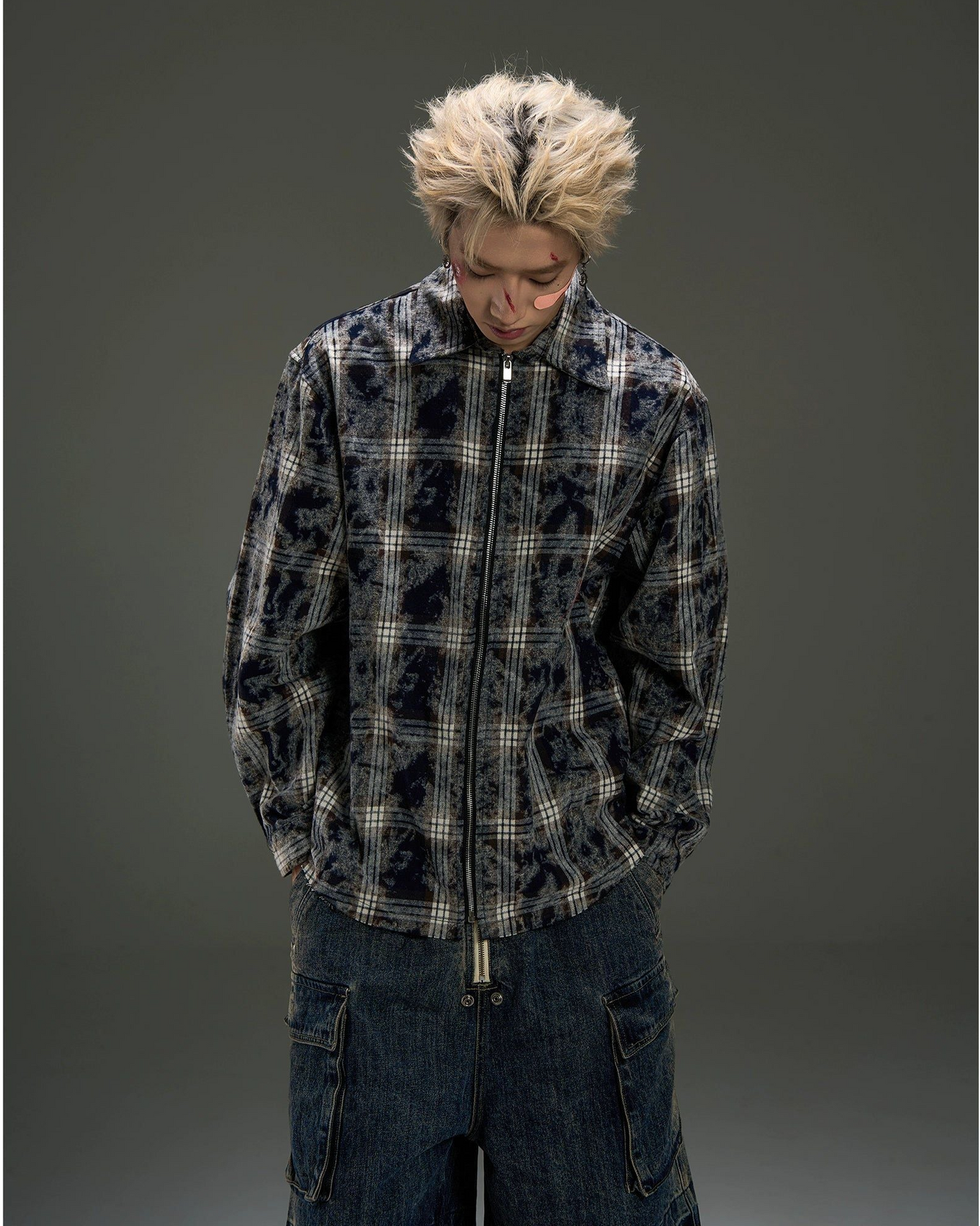 Zippered Detail Plaid Shirt Korean Street Fashion Shirt By MaxDstr Shop Online at OH Vault