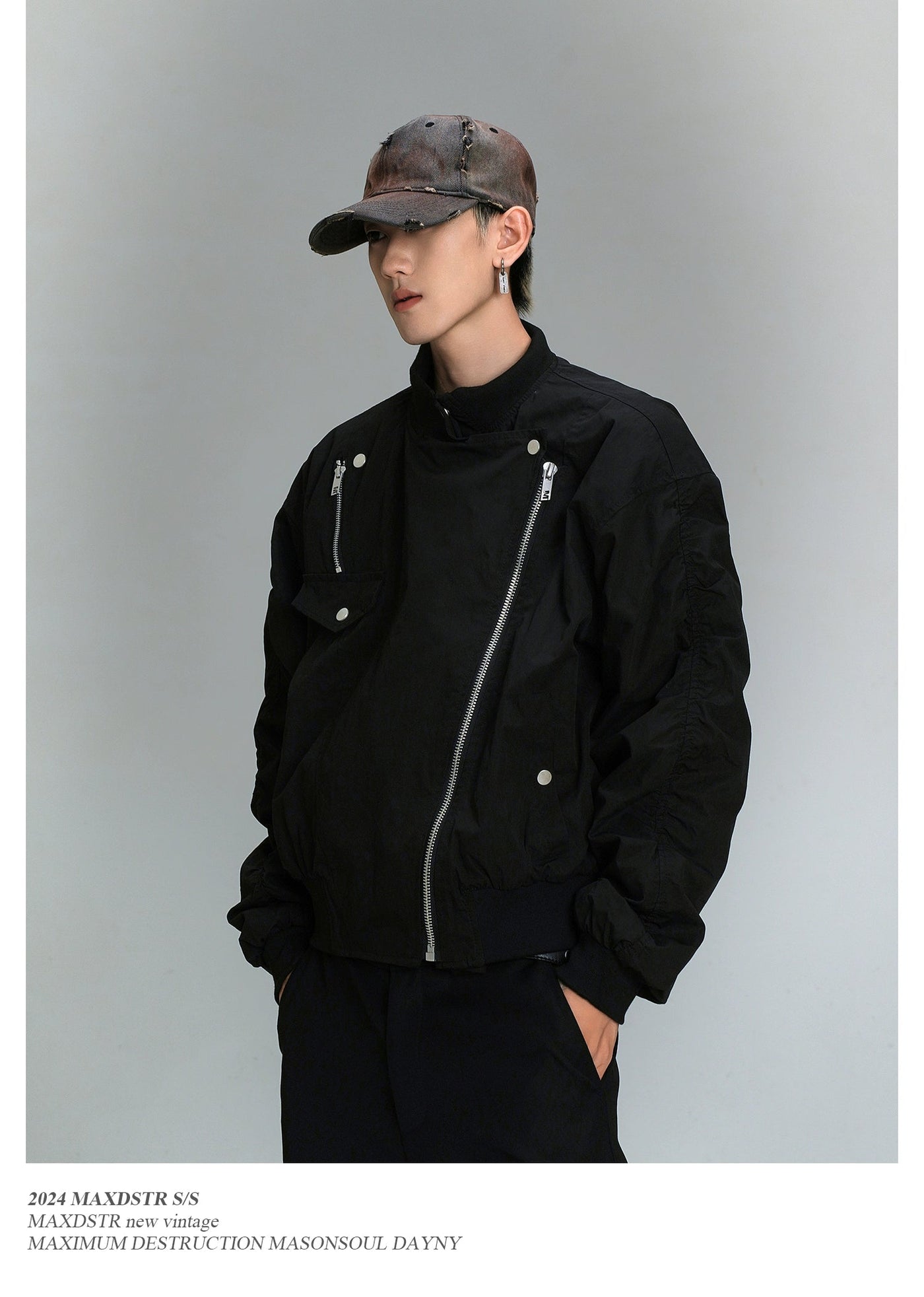 Asymmetric Zipped Bomber Jacket Korean Street Fashion Jacket By MaxDstr Shop Online at OH Vault