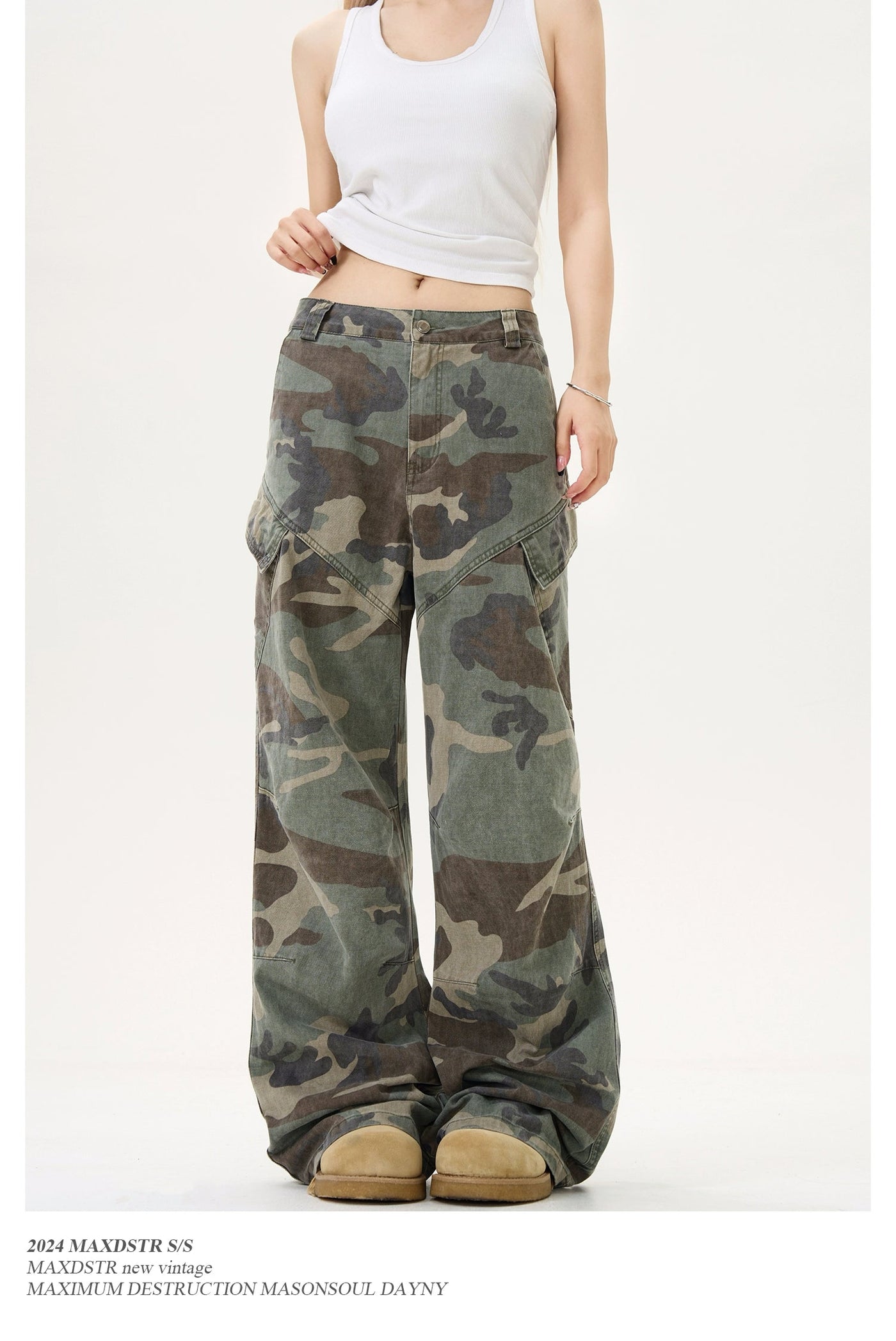 Washed Large Pocket Camo Cargo Pants Korean Street Fashion Pants By MaxDstr Shop Online at OH Vault