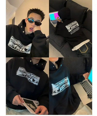 Sprayed Paint Letters Hoodie Korean Street Fashion Hoodie By Poikilotherm Shop Online at OH Vault