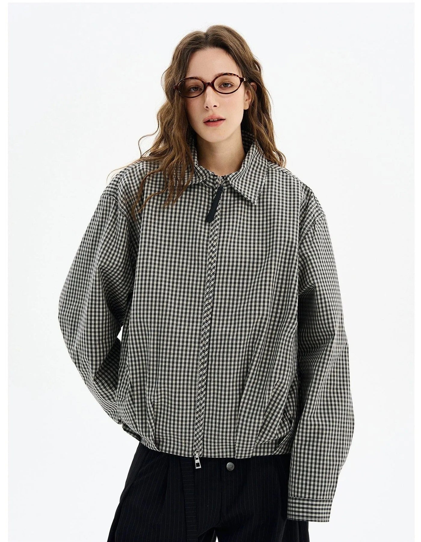 Pleated Checkered Zipped Jacket Korean Street Fashion Jacket By MaxDstr Shop Online at OH Vault