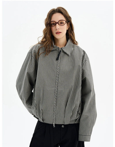 Pleated Checkered Zipped Jacket Korean Street Fashion Jacket By MaxDstr Shop Online at OH Vault