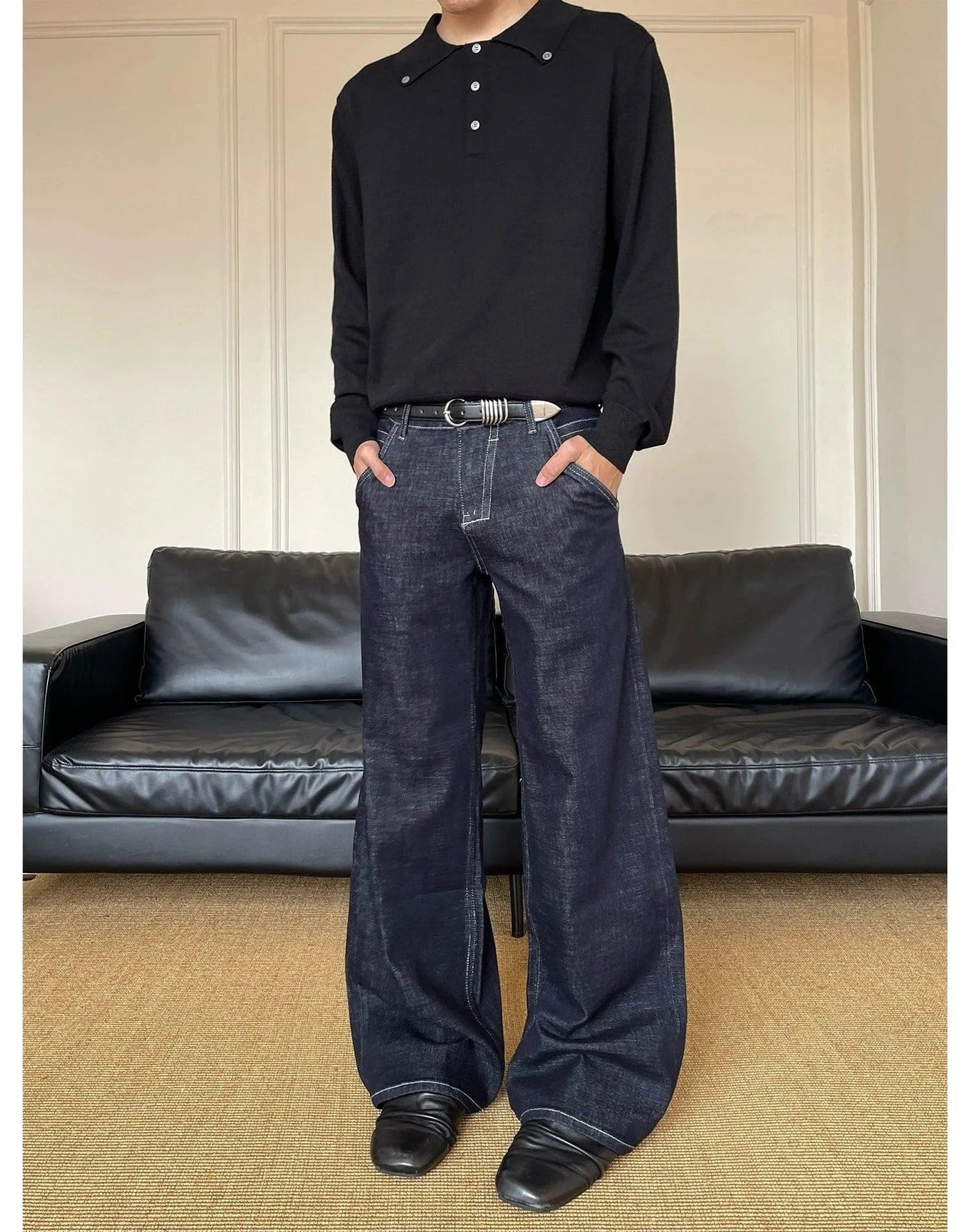Stitched Detail Bootcut Jeans Korean Street Fashion Jeans By MaxDstr Shop Online at OH Vault