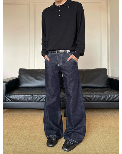 Stitched Detail Bootcut Jeans Korean Street Fashion Jeans By MaxDstr Shop Online at OH Vault