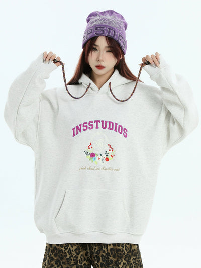 Flower Badge Embroidery Hoodie Korean Street Fashion Hoodie By INS Korea Shop Online at OH Vault