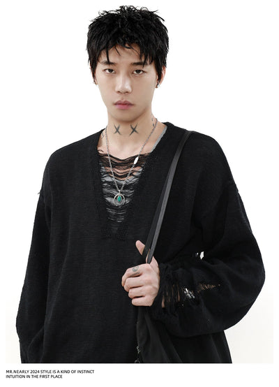 Hollow Knitted V-Neck Sweater Korean Street Fashion Sweater By Mr Nearly Shop Online at OH Vault