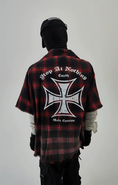 Gradient Frayed Plaid Shirt Korean Street Fashion Shirt By Ash Dark Shop Online at OH Vault