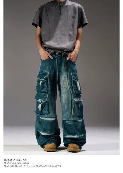 Faded Contrast Color Cargo Jeans Korean Street Fashion Jeans By MaxDstr Shop Online at OH Vault