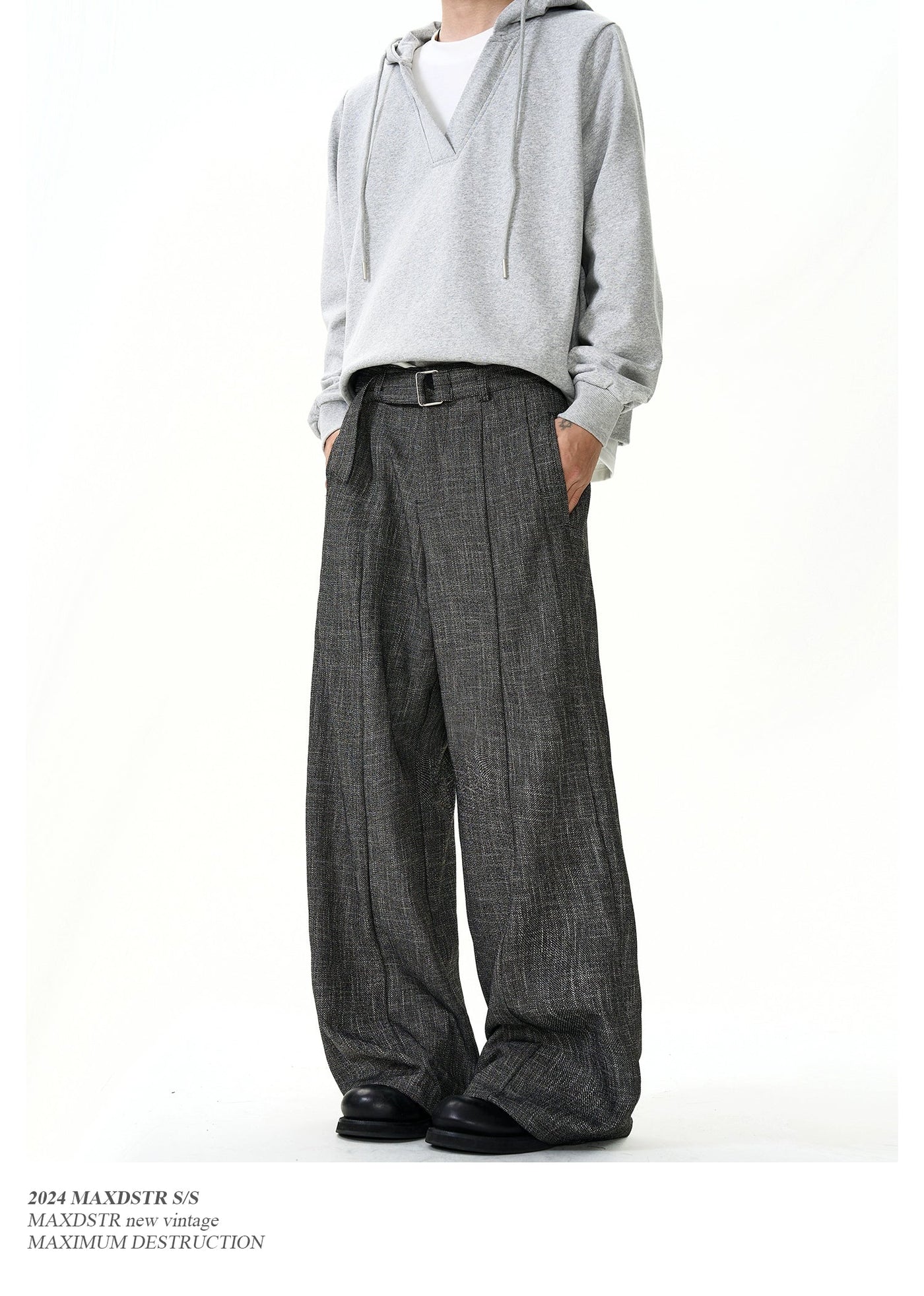 Bamboo Textured Belt Strap Trousers Korean Street Fashion Trousers By MaxDstr Shop Online at OH Vault