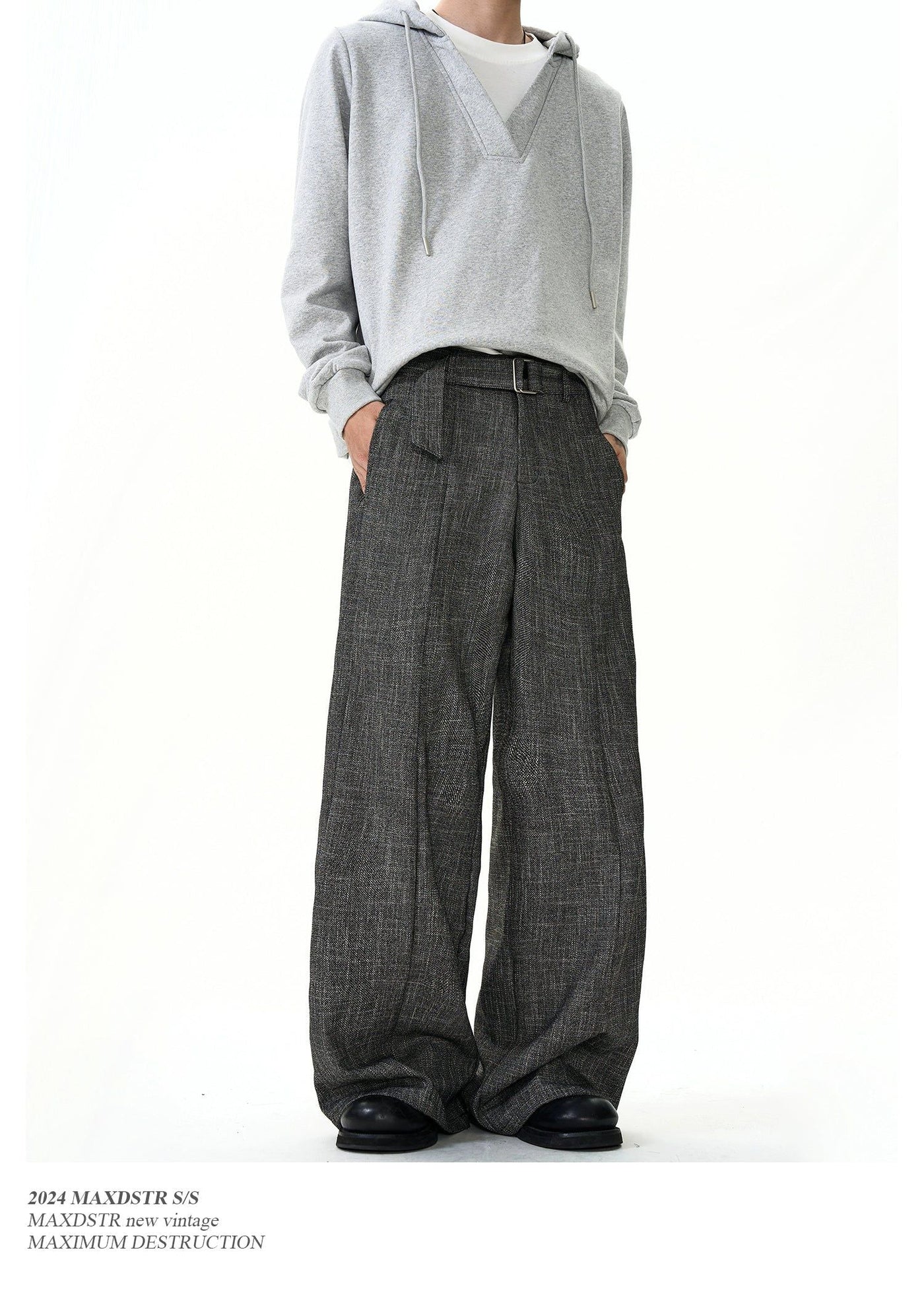 Bamboo Textured Belt Strap Trousers Korean Street Fashion Trousers By MaxDstr Shop Online at OH Vault