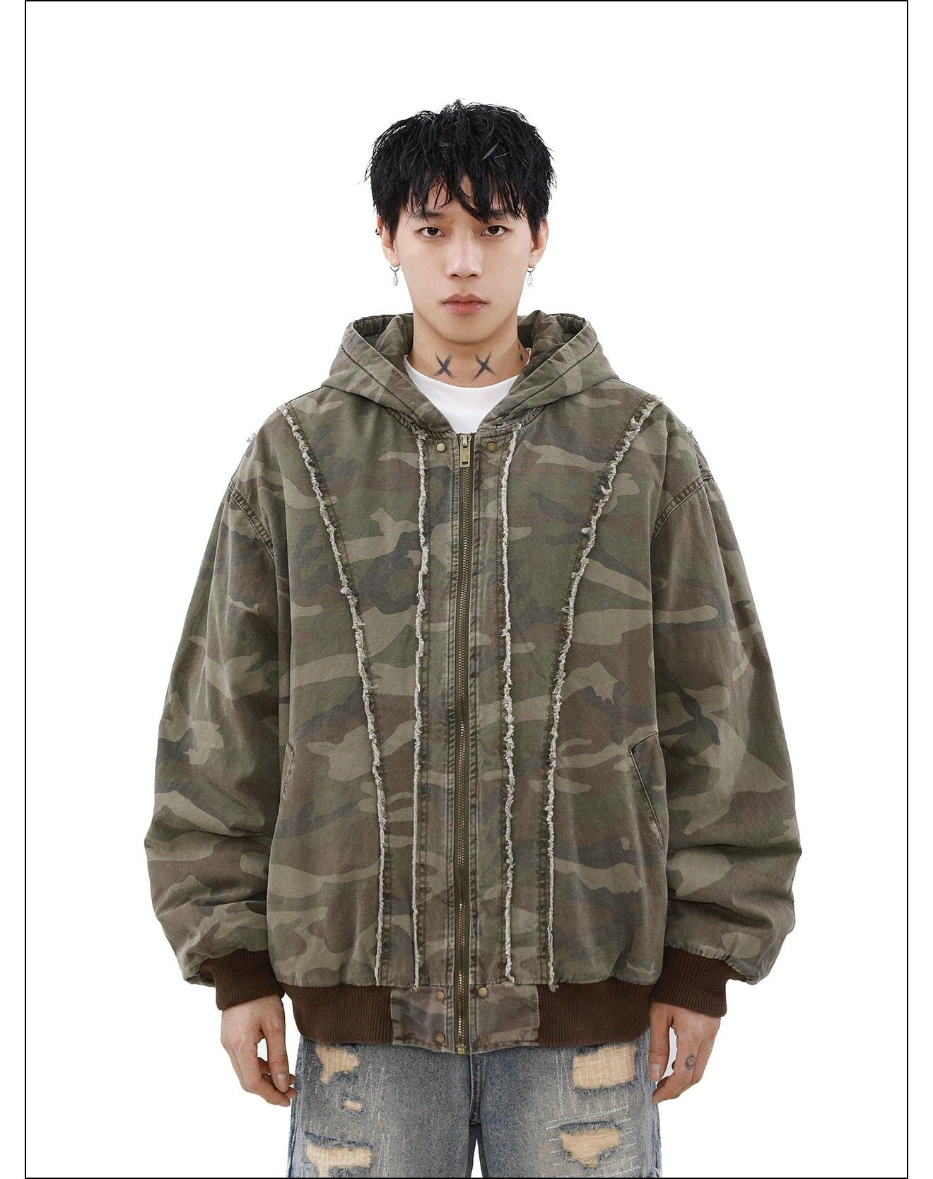 Band Graphic Camouflage Zip-Up Hoodie Korean Street Fashion Hoodie By Mr Nearly Shop Online at OH Vault