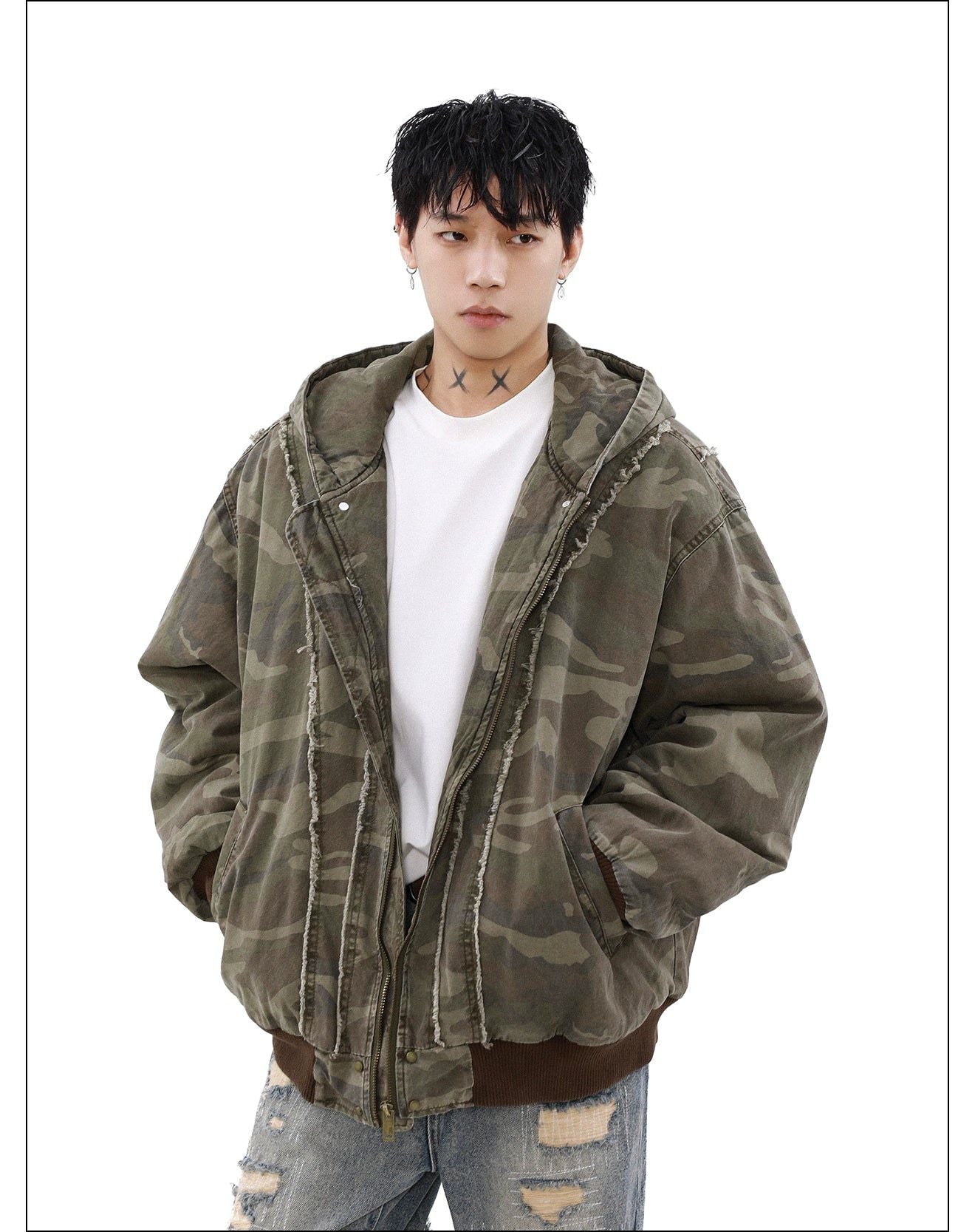 Band Graphic Camouflage Zip-Up Hoodie Korean Street Fashion Hoodie By Mr Nearly Shop Online at OH Vault