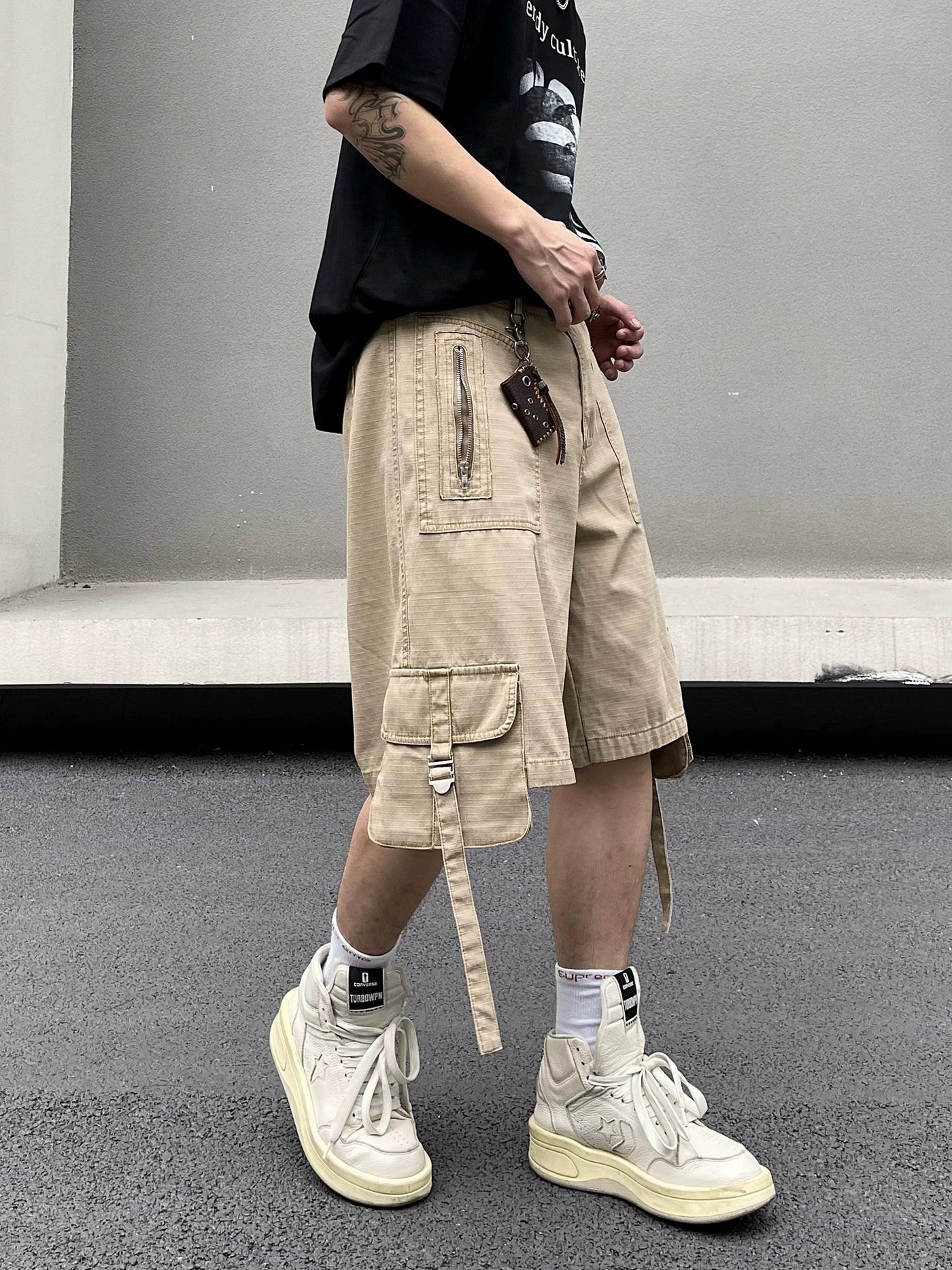 Buckled Strap Detail Cargo Shorts Korean Street Fashion Shorts By Blacklists Shop Online at OH Vault