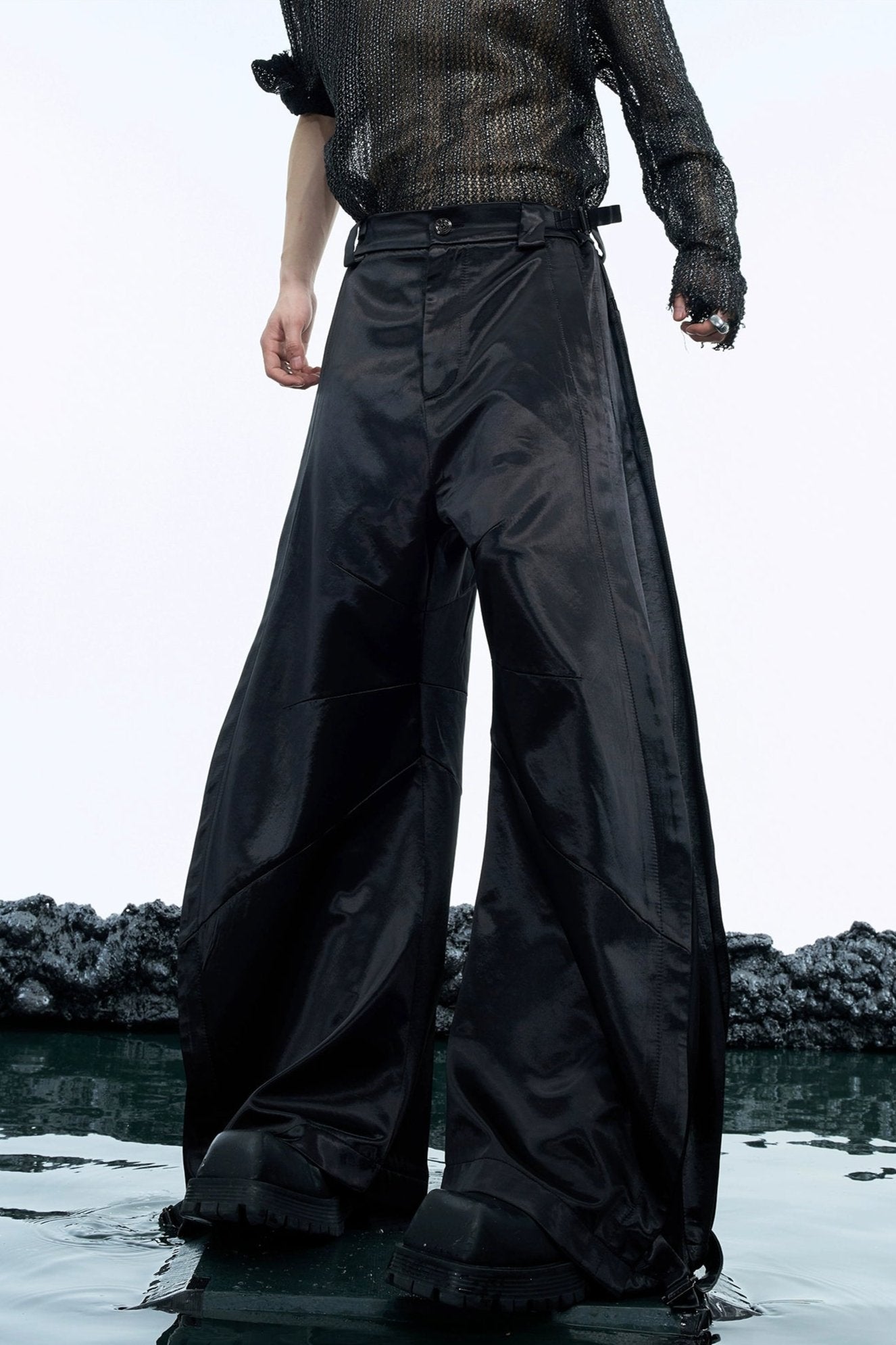 Shiny Wide End Cut Pants Korean Street Fashion Pants By Argue Culture Shop Online at OH Vault