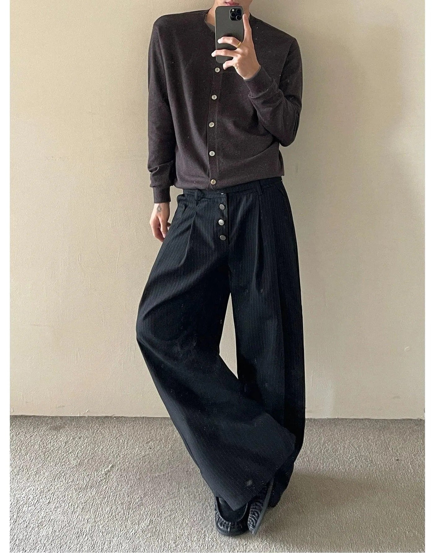 Striped Pleats Buttoned Trousers Korean Street Fashion Trousers By MaxDstr Shop Online at OH Vault