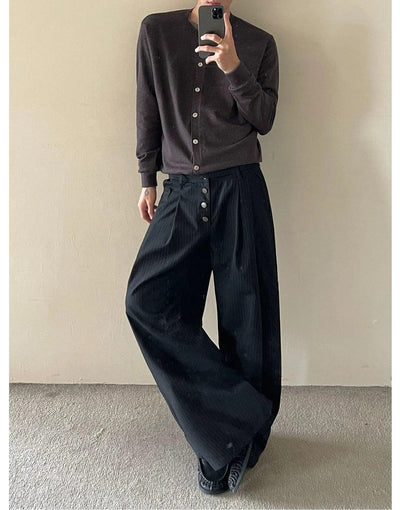 Striped Pleats Buttoned Trousers Korean Street Fashion Trousers By MaxDstr Shop Online at OH Vault